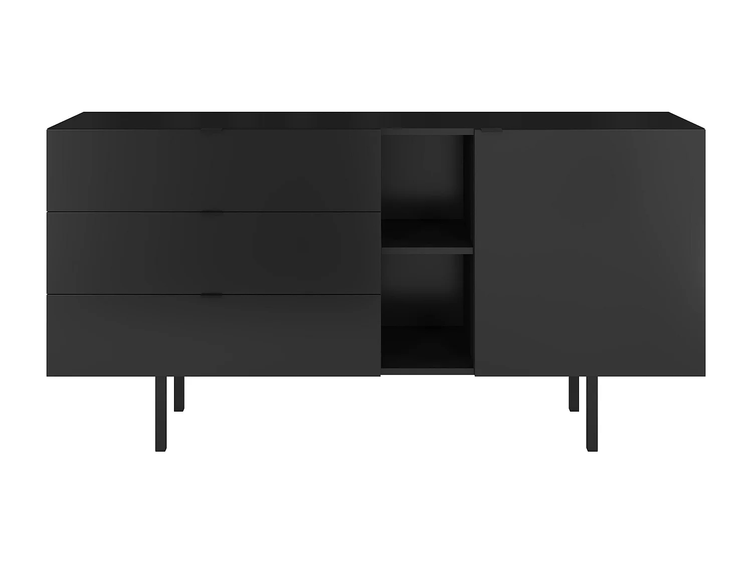Sideboard Myway, schwarz, 3 schubladen, minimalistisch, 160 cm