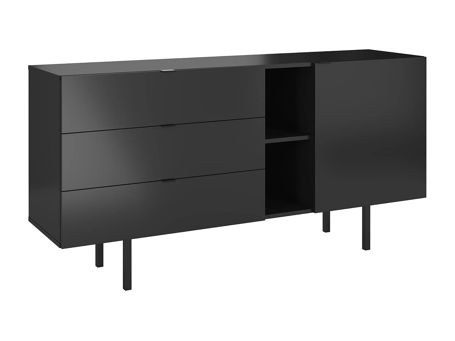 Sideboard Myway, schwarz, 3 schubladen, minimalistisch, 160 cm