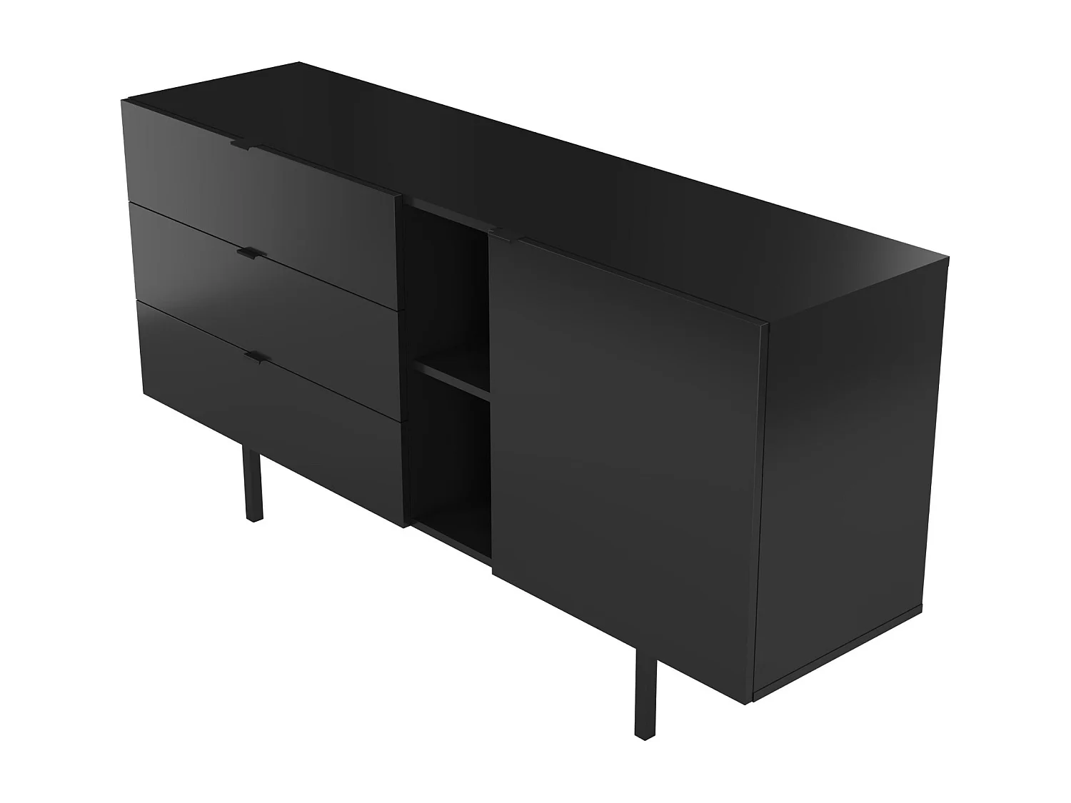 Sideboard Myway, schwarz, 3 schubladen, minimalistisch, 160 cm