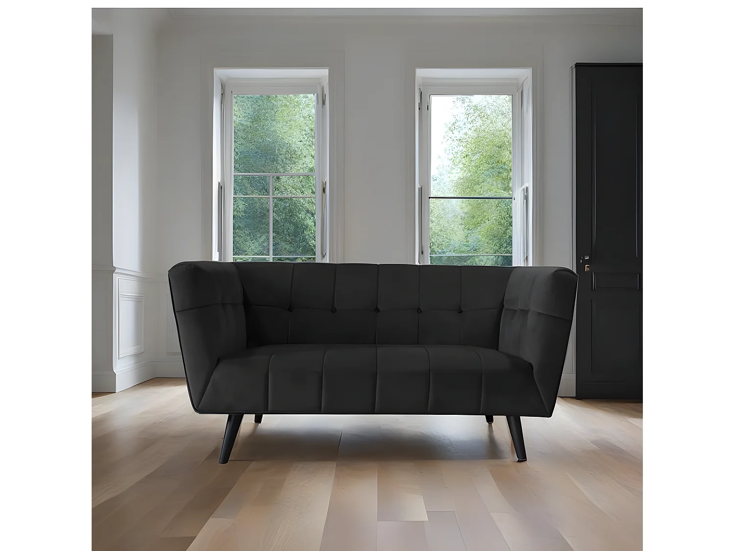 Canapé droit en velours 2 personnes Silvestre - 164x90x76cm - noir