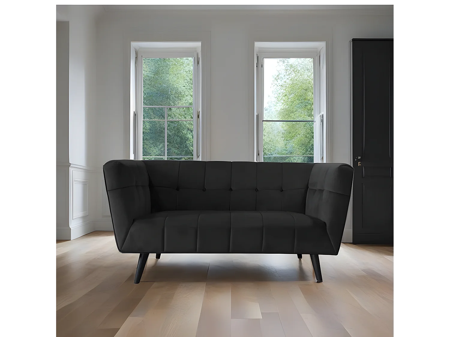 Canapé droit en velours 2 personnes Silvestre - 164x90x76cm - noir