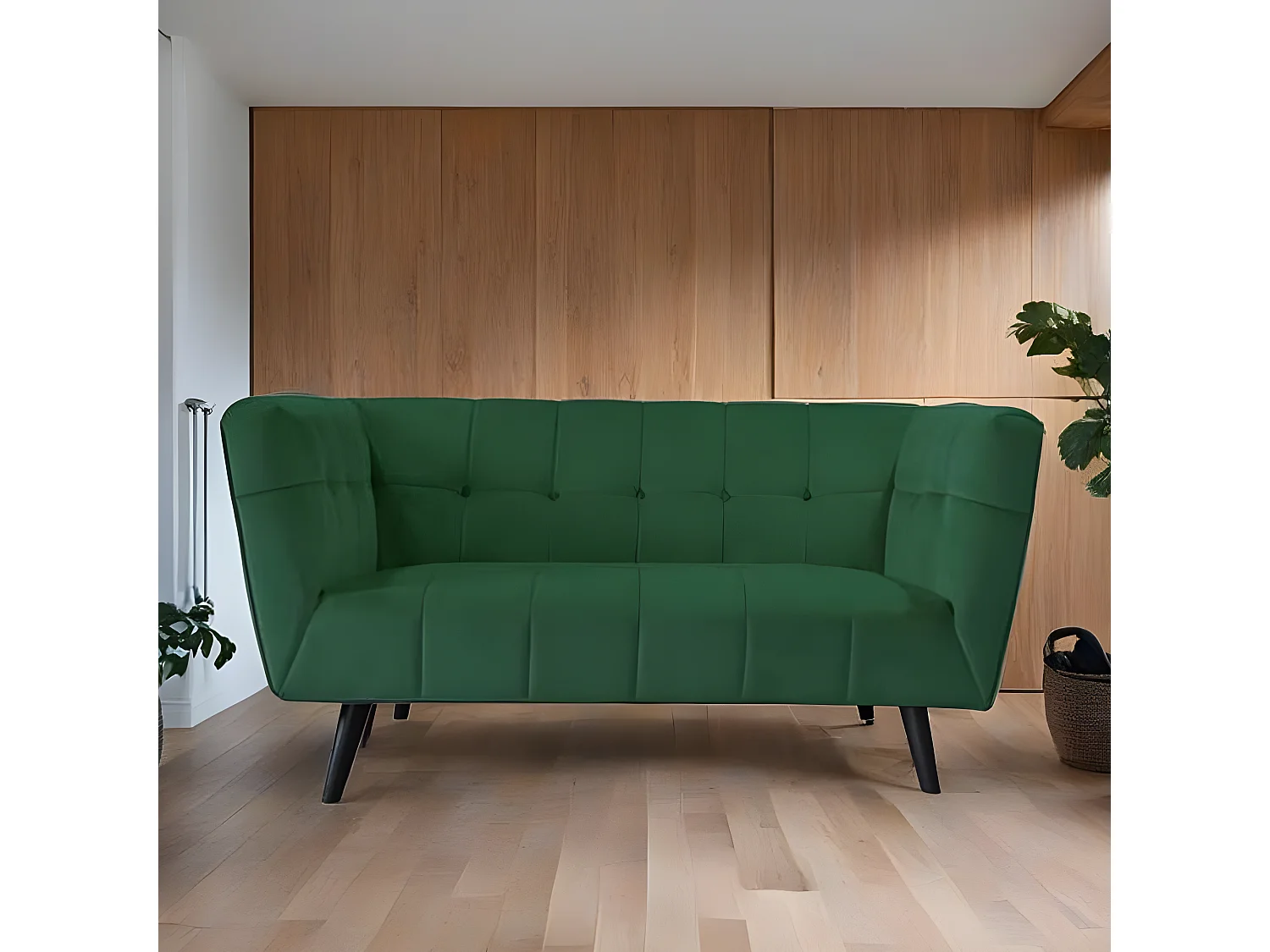 Canapé droit en velours 2 personnes Silvestre - 164x90x76cm - vert