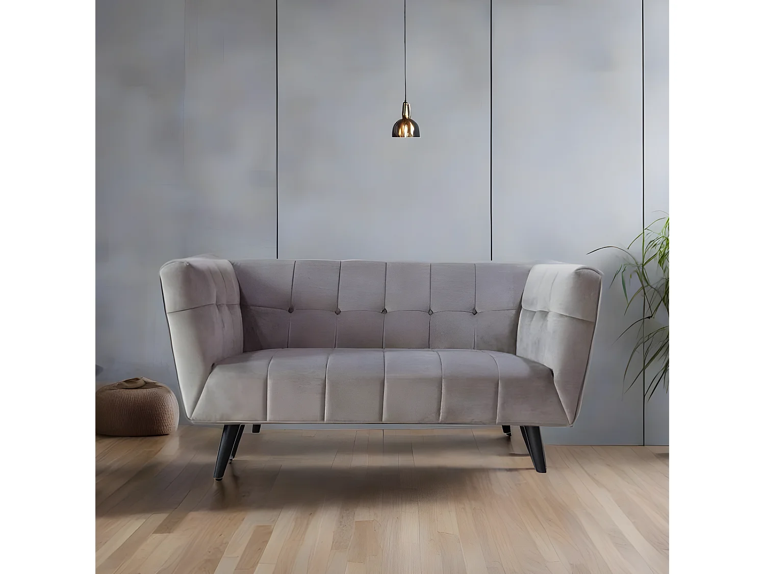 Canapé droit en velours 2 personnes Silvestre - 164x90x76cm - taupe