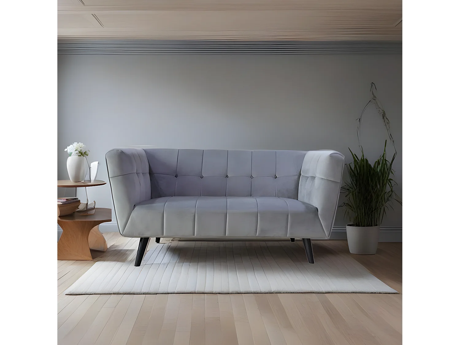 Canapé droit en velours 2 personnes Silvestre - 164x90x76cm - gris