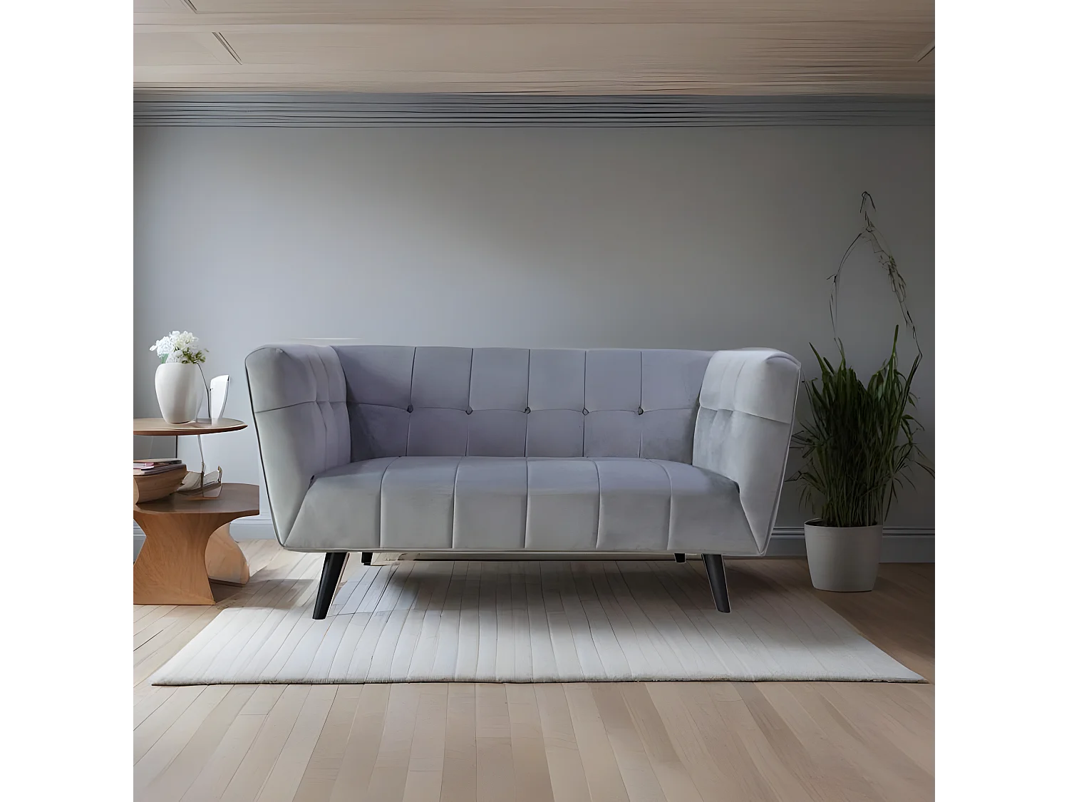 Canapé droit en velours 2 personnes Silvestre - 164x90x76cm - gris