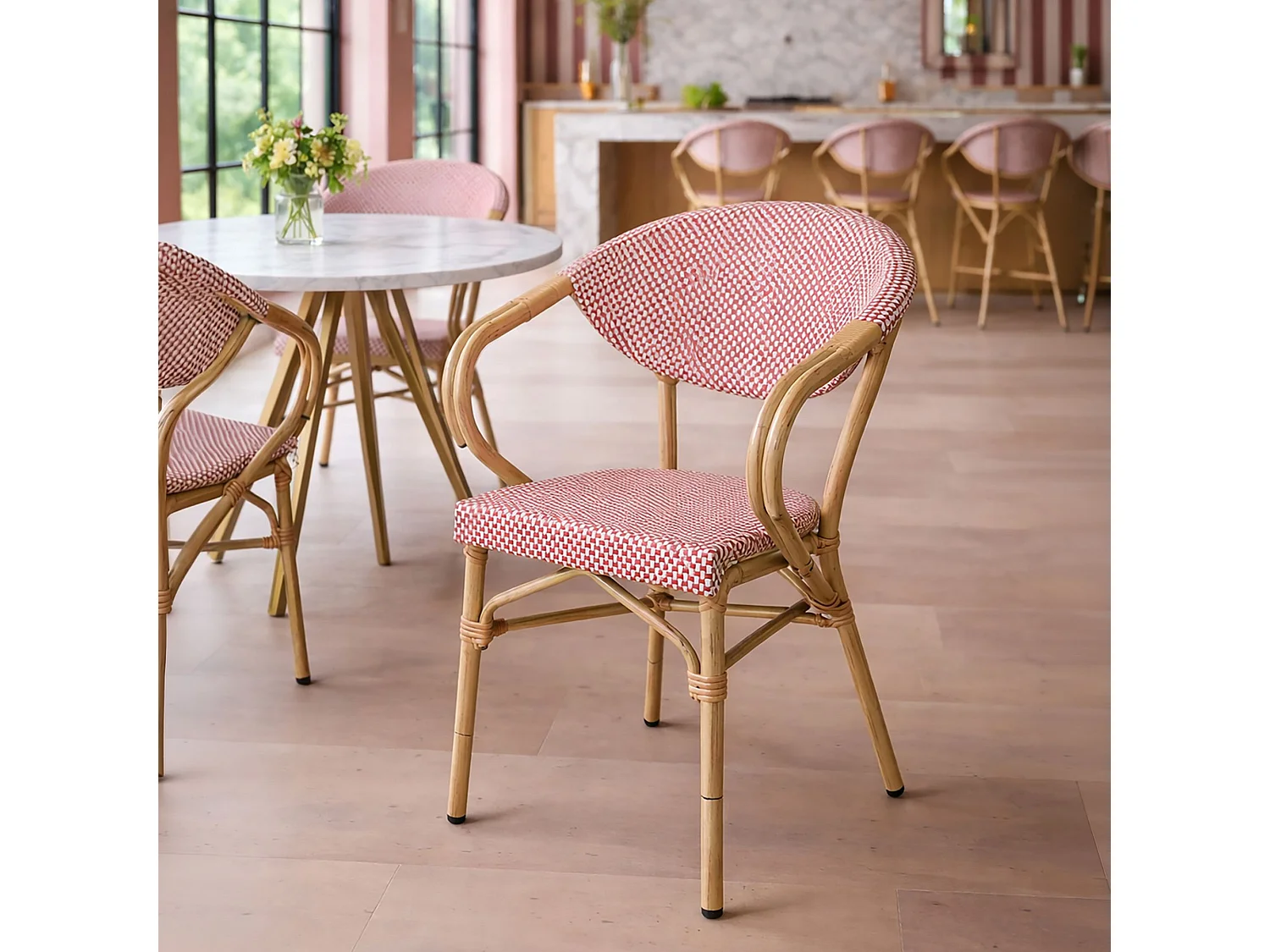 Now's Home - Lot De 2 Fauteuils De Table Rouge Et Structure En Aluminium Amalfi