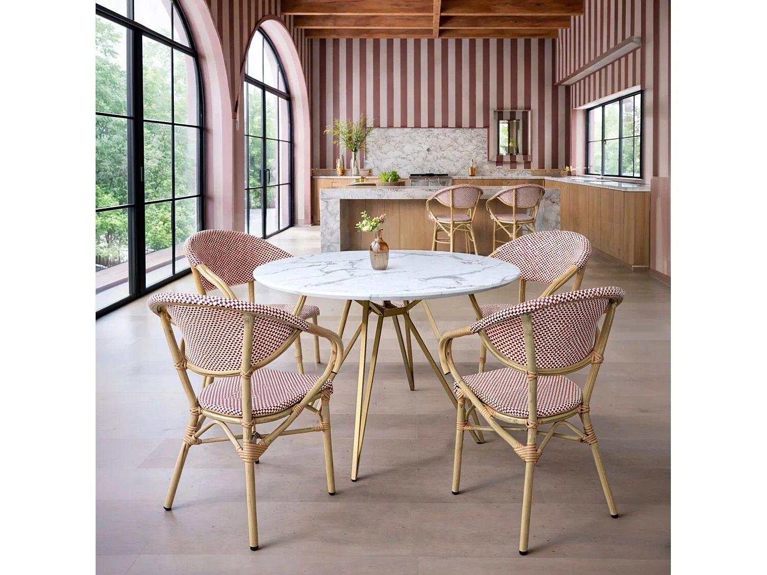 Now's Home - Lot De 2 Fauteuils De Table Rouge Et Structure En Aluminium Amalfi