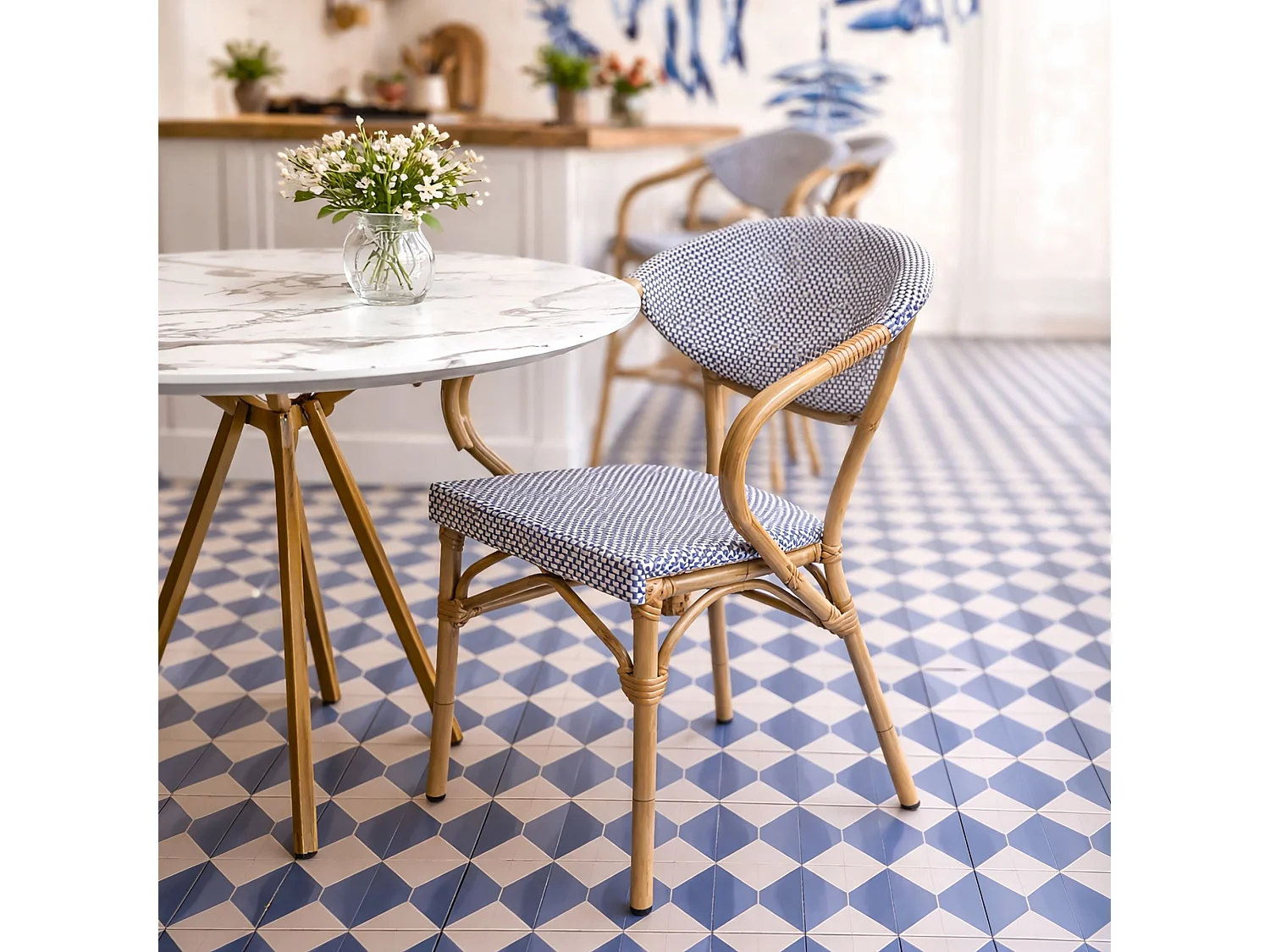 Now's Home - Lot De 2 Fauteuils De Table Bleu Et Structure En Aluminium Amalfi