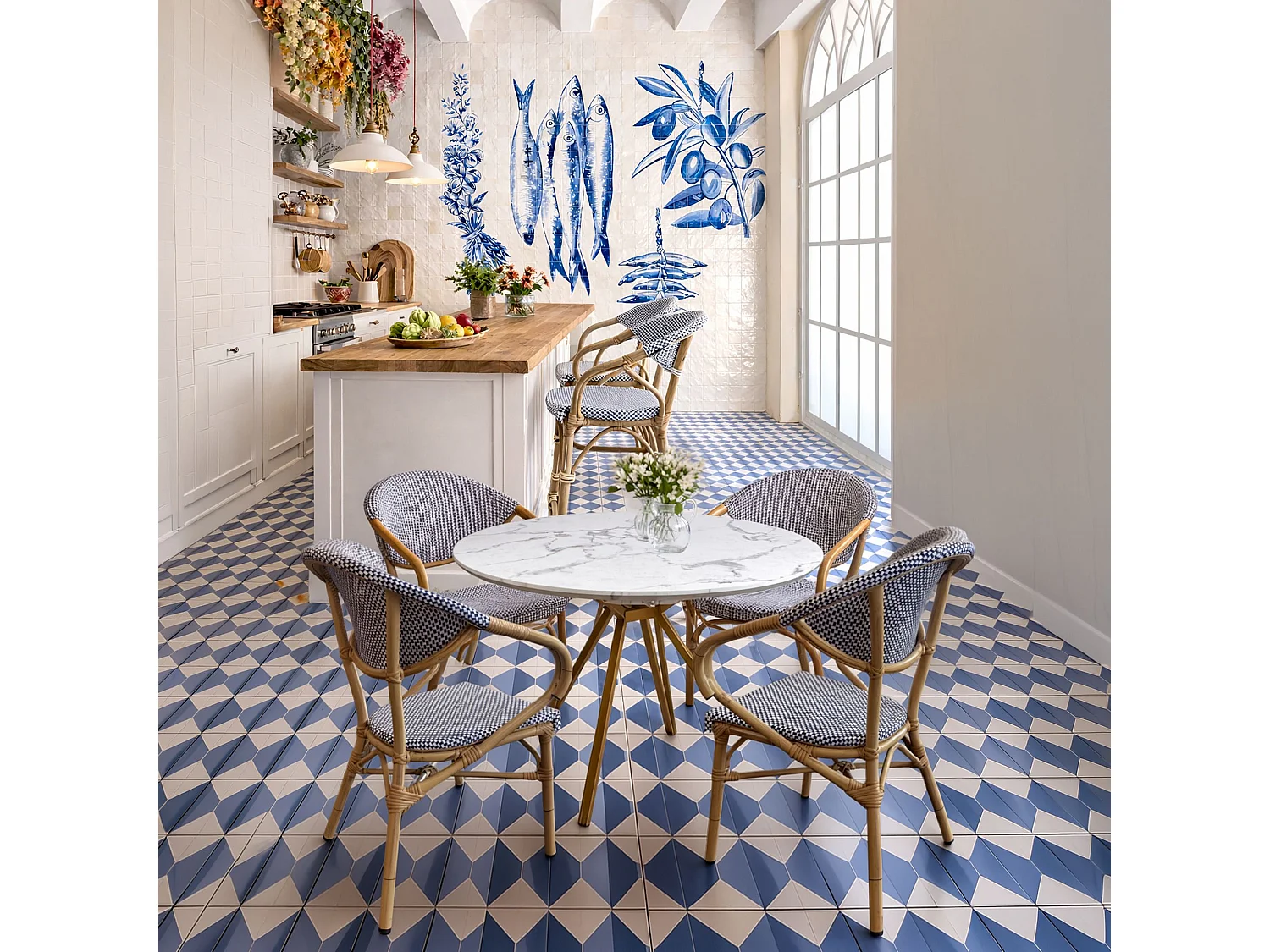 Now's Home - Lot De 2 Fauteuils De Table Bleu Et Structure En Aluminium Amalfi