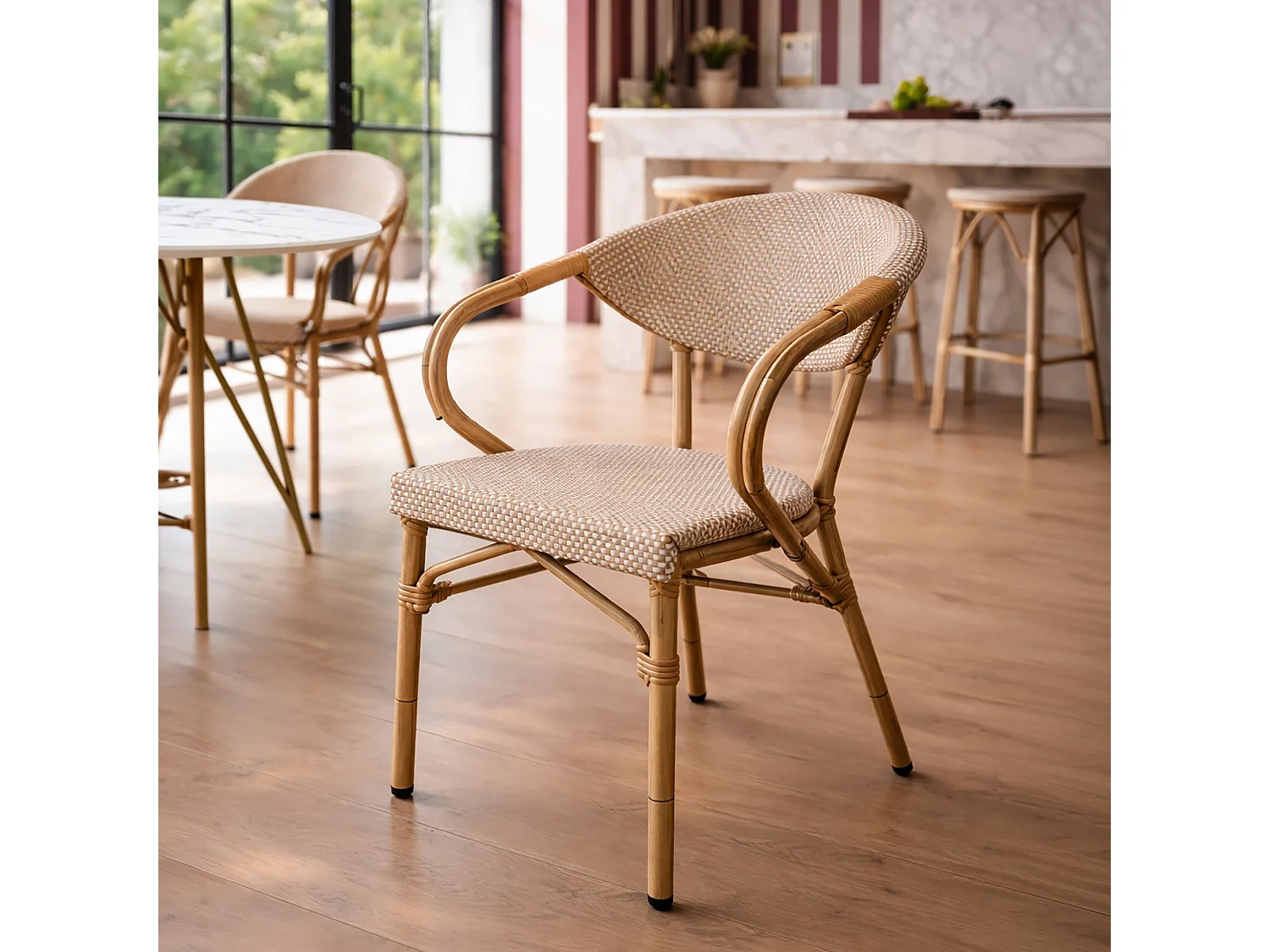 Now's Home - Lot De 2 Fauteuils De Table Beige Et Structure En Aluminium Amalfi