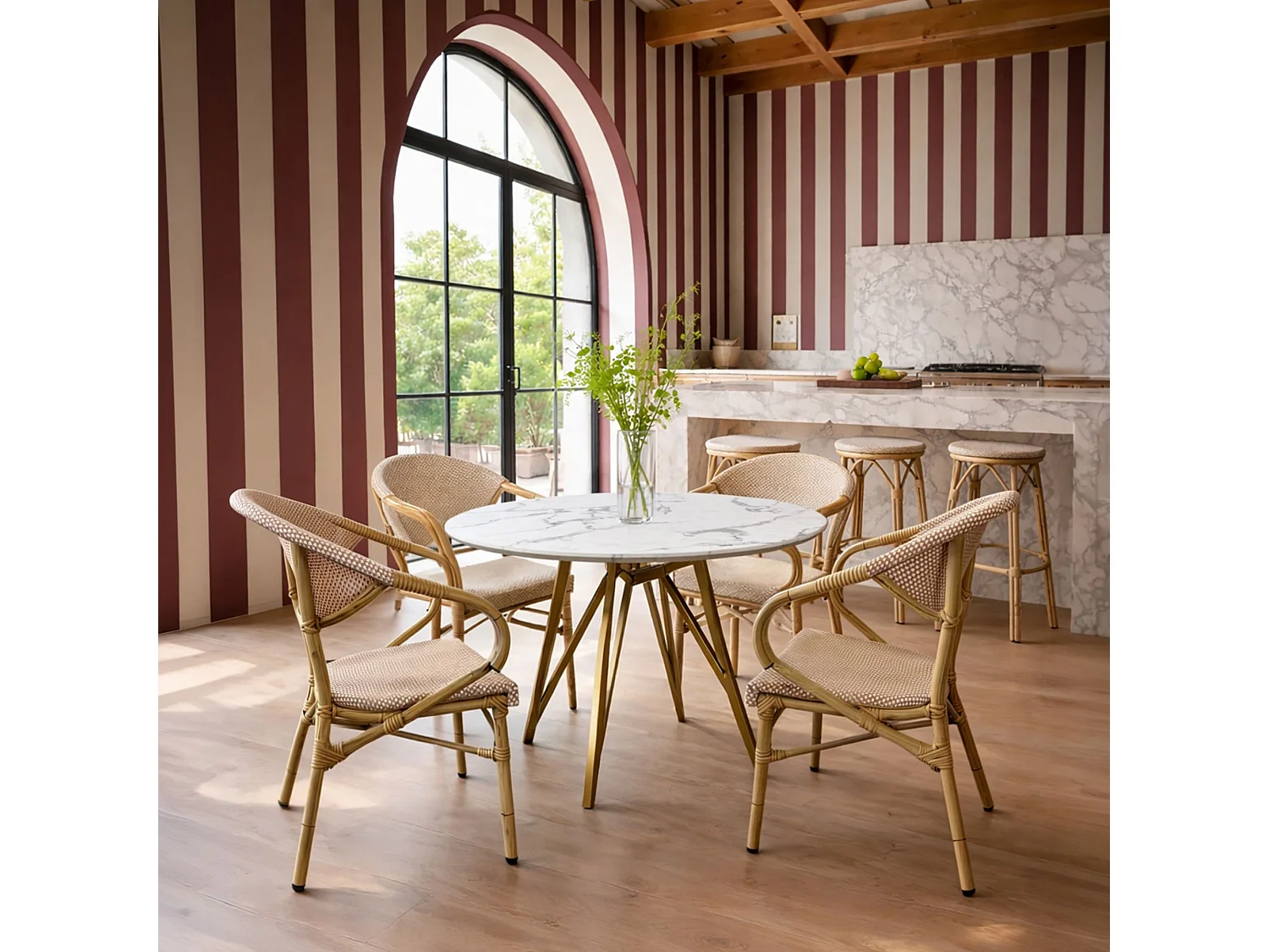 Now's Home - Lot De 2 Fauteuils De Table Beige Et Structure En Aluminium Amalfi