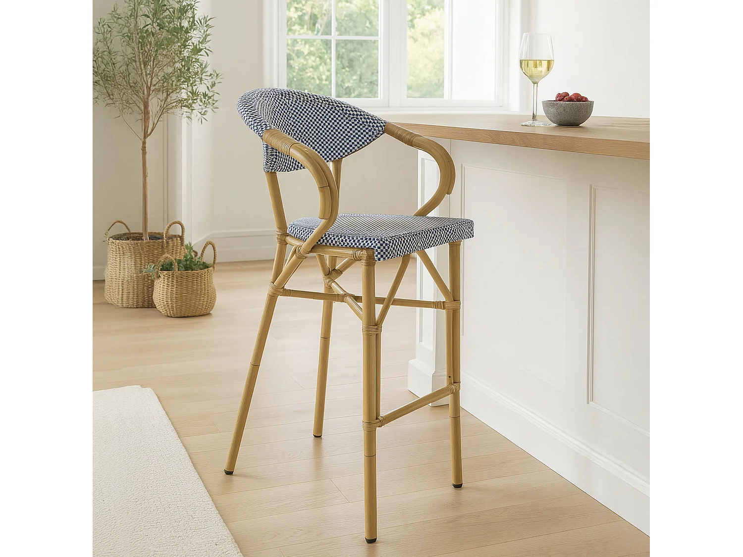 Now's Home - Lot De 2 Fauteuils De Bar En Textilene Bleu Aspect Rotin Amalfi