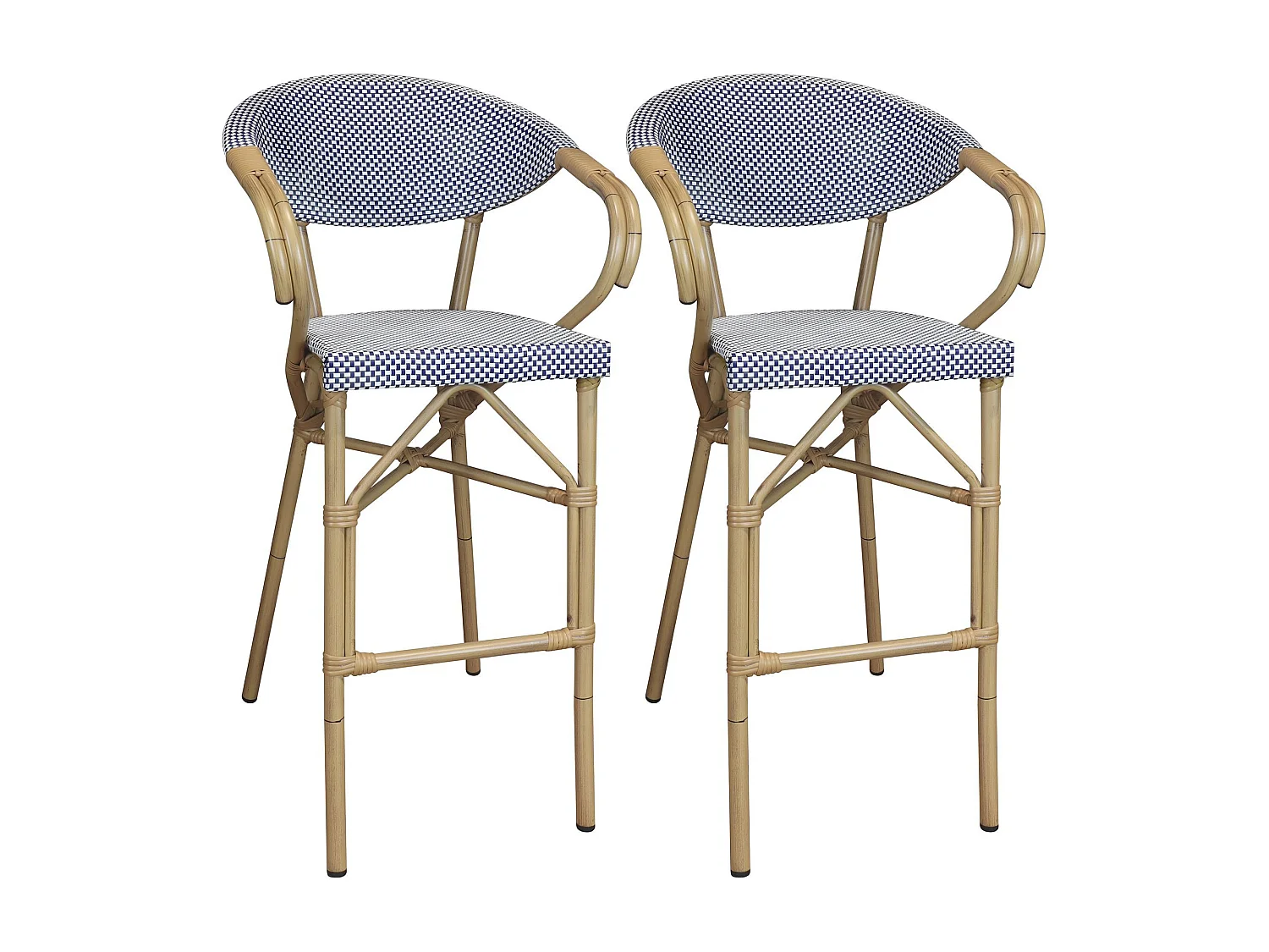 Now's Home - Lot De 2 Fauteuils De Bar En Textilène Bleu Aspect Rotin Amalfi