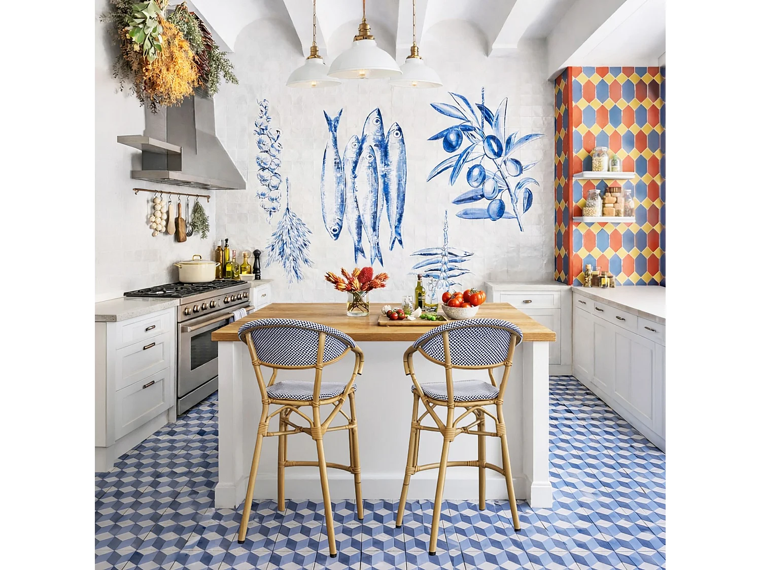 Now's Home - Lot De 2 Fauteuils De Bar En Textilène Bleu Aspect Rotin Amalfi