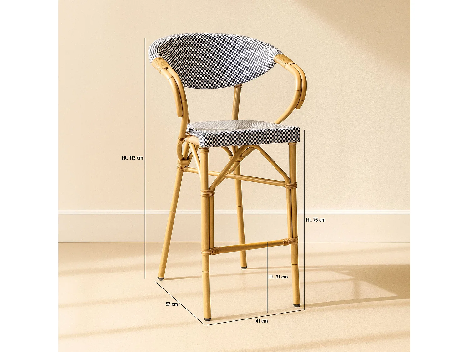 Now's Home - Lot De 2 Fauteuils De Bar En Textilène Bleu Aspect Rotin Amalfi