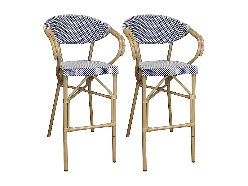 Now's Home - Lot De 2 Fauteuils De Bar En Textilene Bleu Aspect Rotin Amalfi