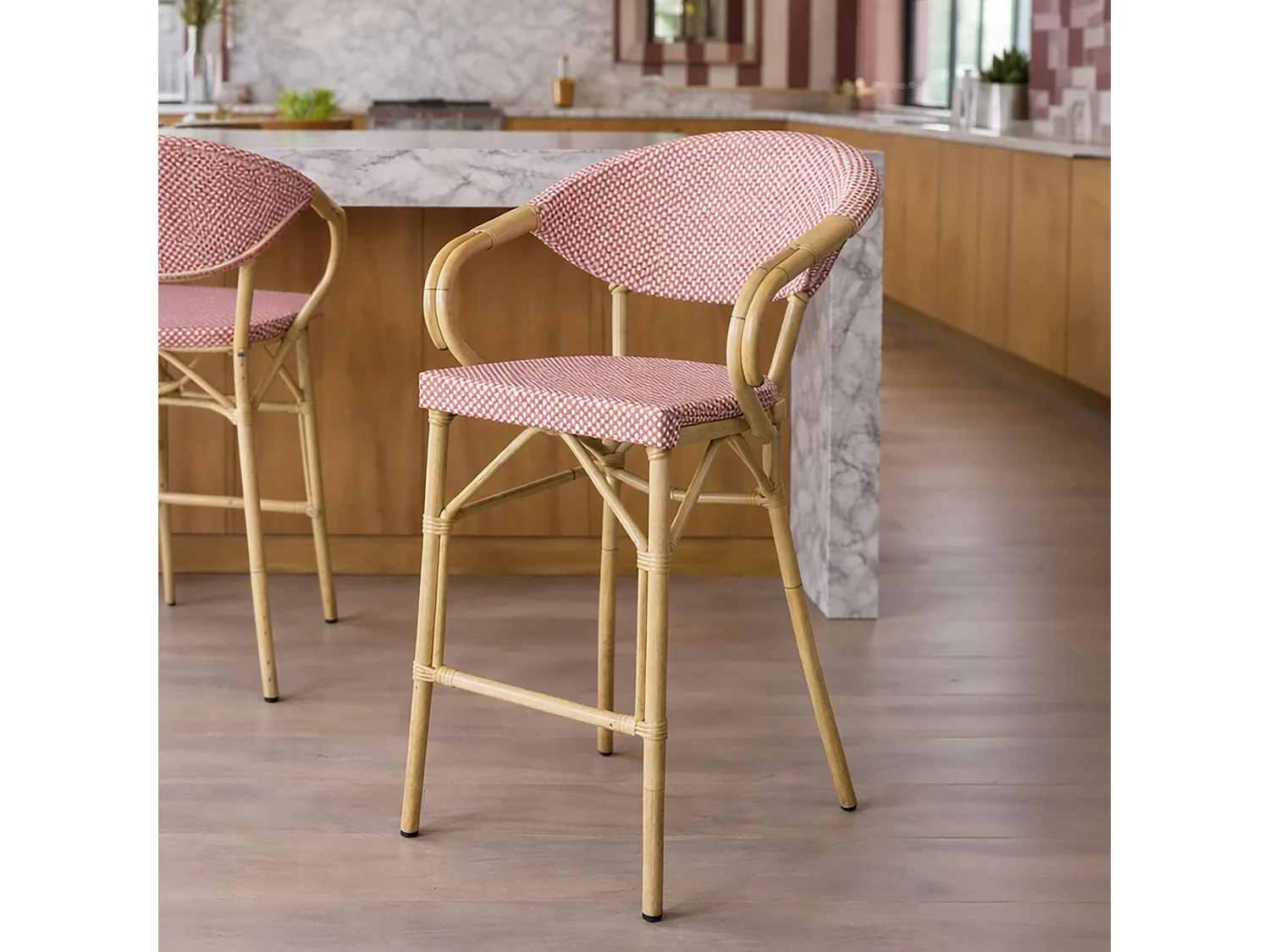 Now's Home - Lot De 2 Fauteuils De Bar En Textilène Rouge