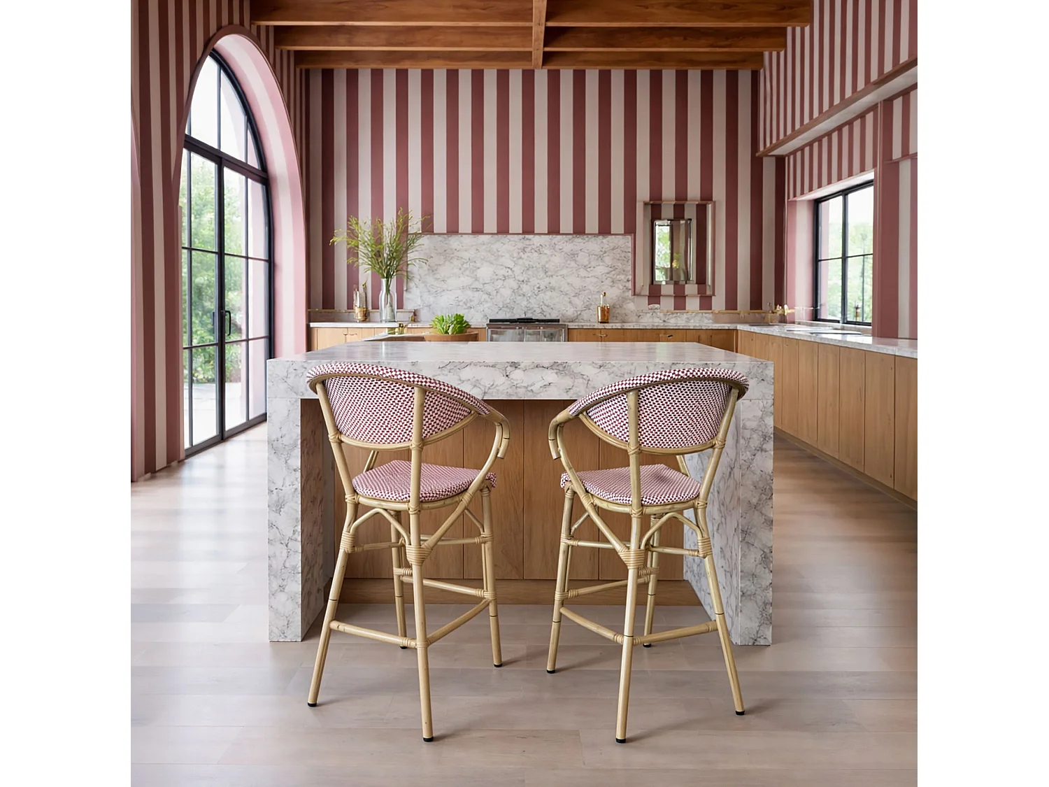 Now's Home - Lot De 2 Fauteuils De Bar En Textilène Rouge