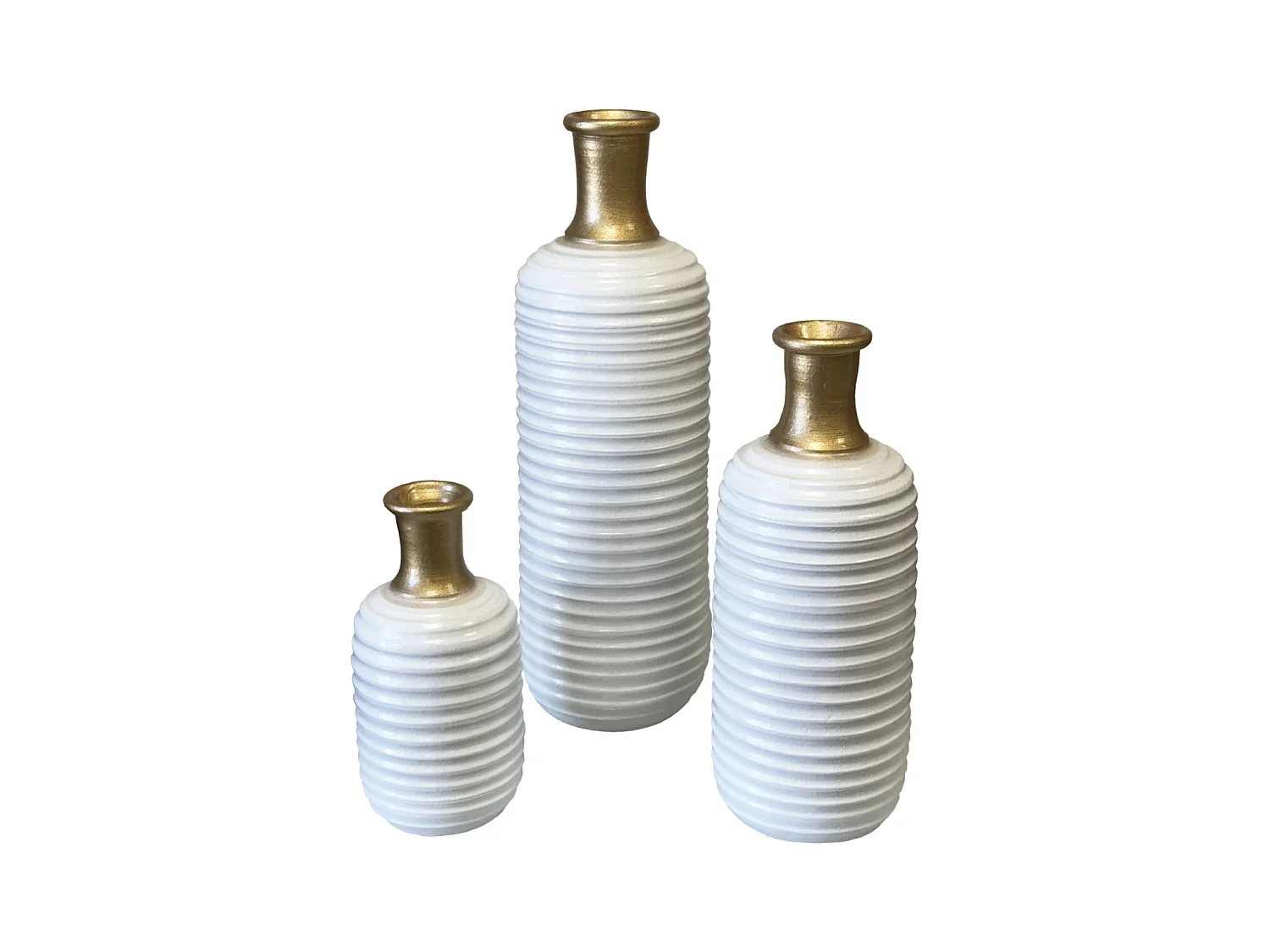 Trio de vases artisanaux blanc et or