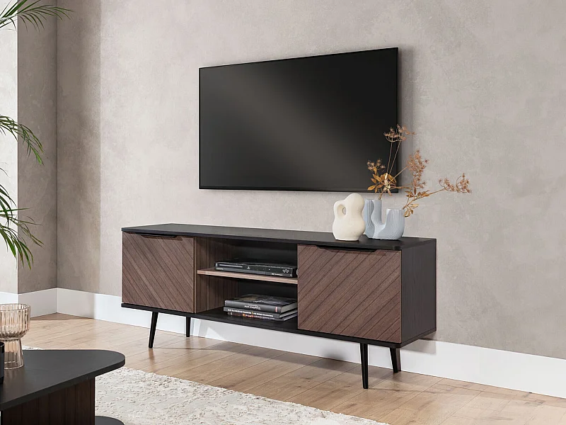 Meuble TV Livetre 101, Bois sombre|Graphite, 150x60x41cm