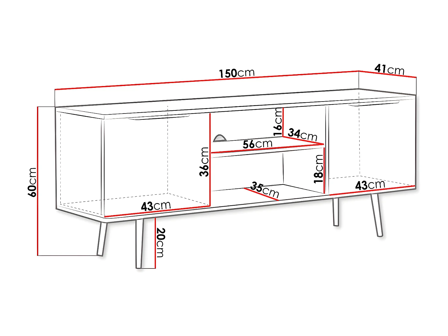 Mueble TV Providence S112, Madera oscura|Grafito, 150x60x41cm