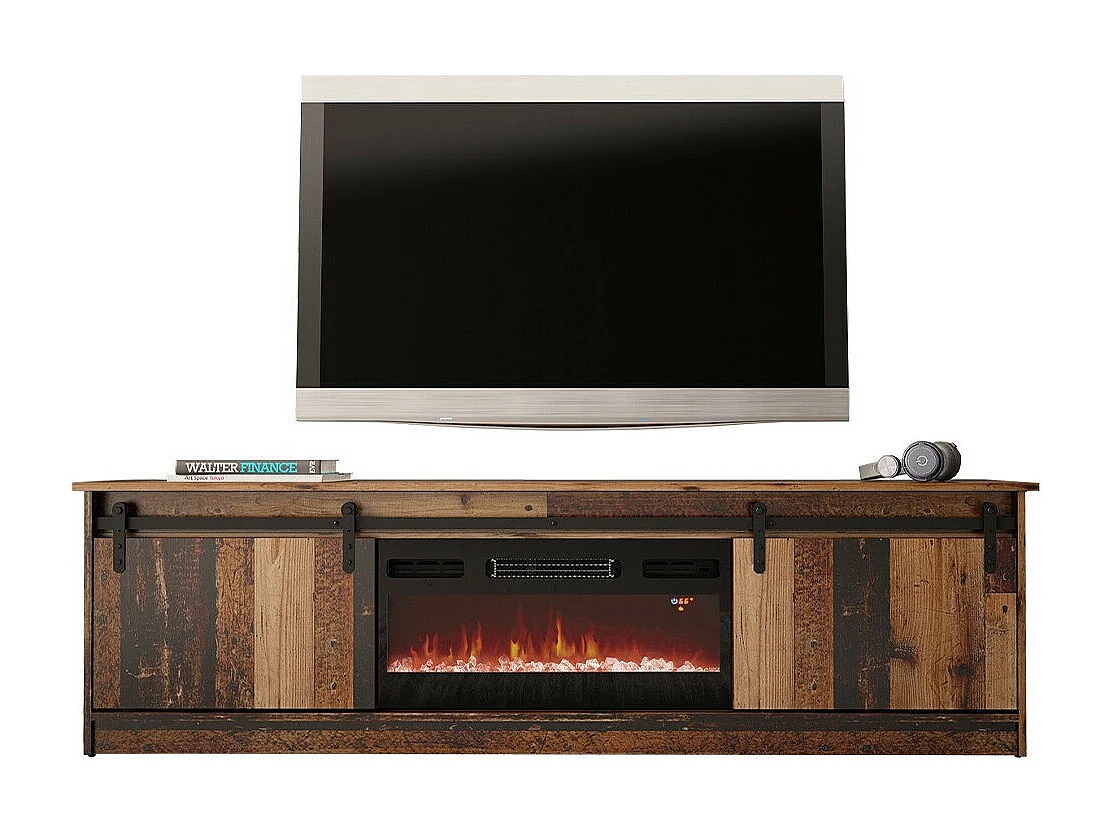 Mueble TV Charlotte 165, Negro|Arbol envejecido, Número de puertas: 2.00, 200x57x35cm
