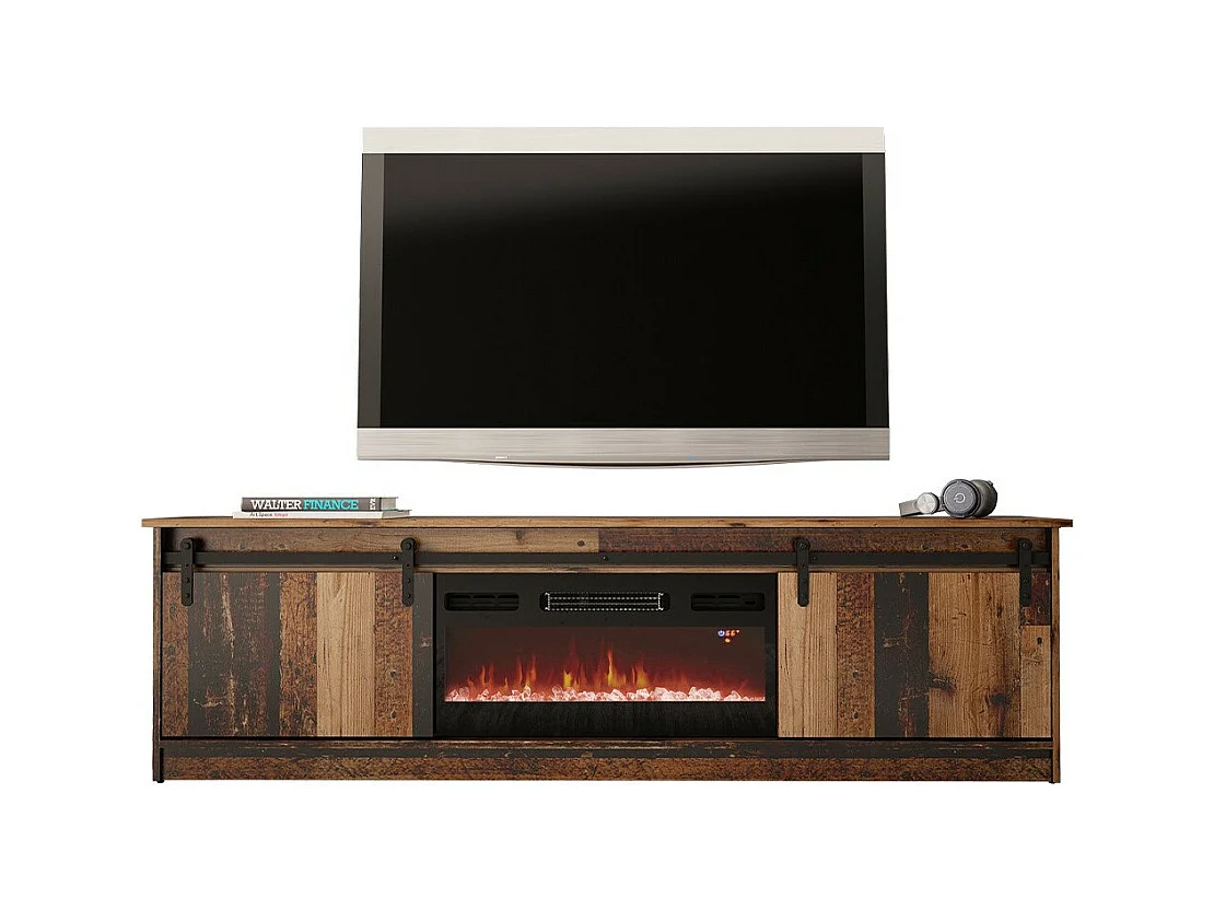 Mueble TV Charlotte 165, Negro|Arbol envejecido, Número de puertas: 2.00, 200x57x35cm