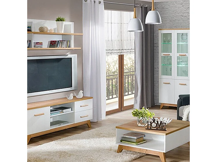 Meuble TV Sorvera 102, Chêne|Pin Anderson, Le nombre de portes: 1, Nombre de tiroirs: 2,