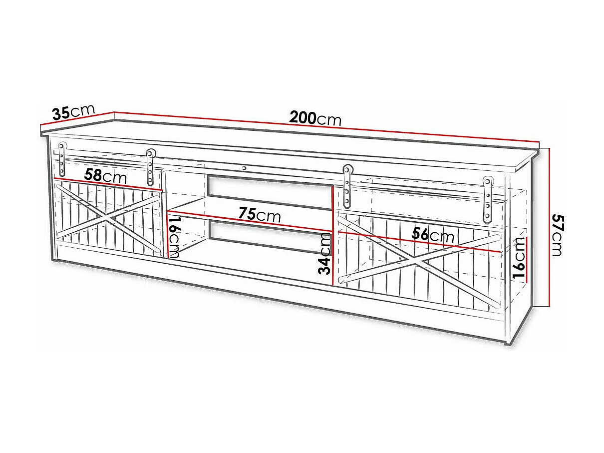 Mueble TV Charlotte 156, Arbol envejecido, Número de puertas: 2.00, 200x57x35cm