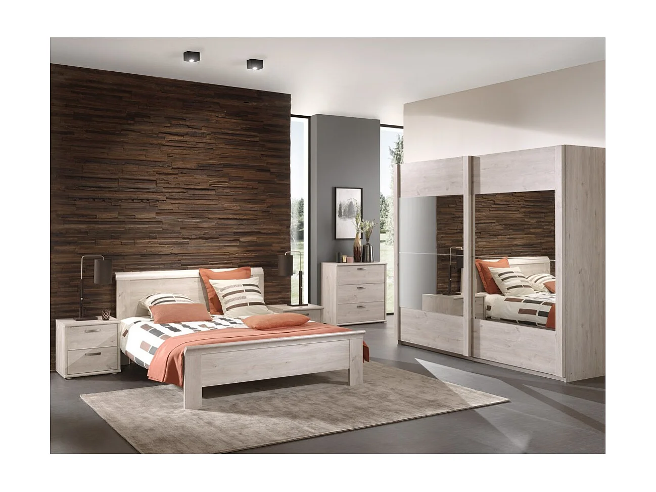 Comodino con due cassetti collezione DANY colore rovere chiaro.