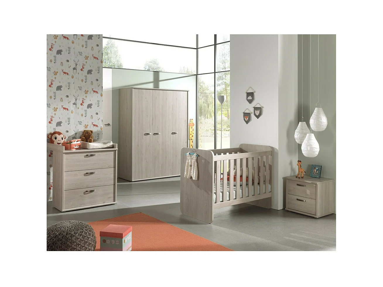 Cômoda de bebê robusta com trocador integrado, cor carvalho claro, coleção DANY.