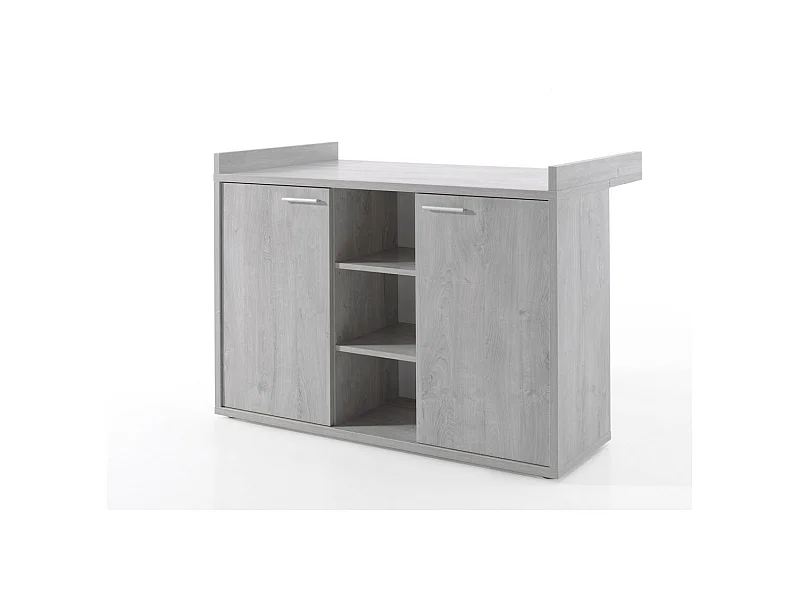 Robuste Babykommode mit integrierter Wickeltisch in Grau Holzoptik aus der Kollektion MATHEO