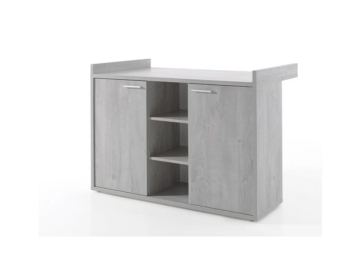Robuste Babykommode mit integrierter Wickeltisch in Grau Holzoptik aus der Kollektion MATHEO