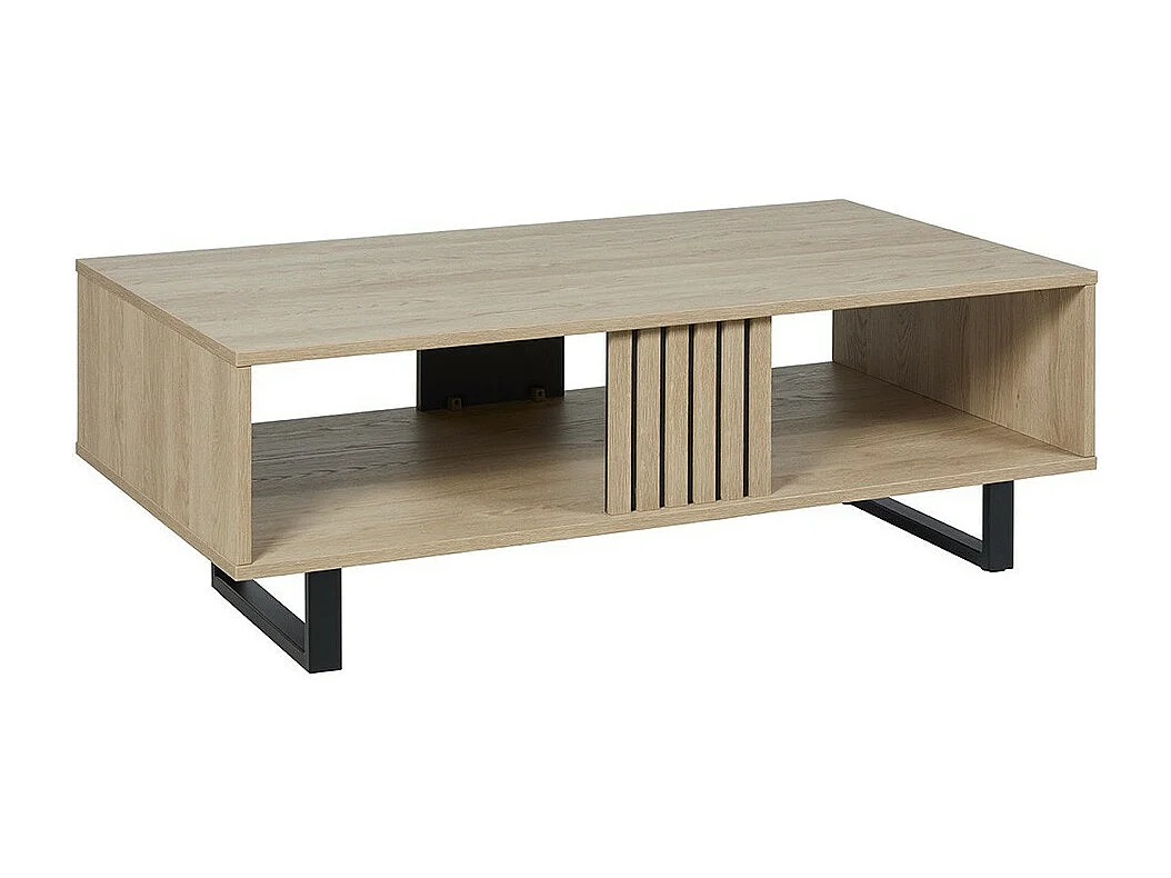 Mesa de centro robusta coleção LOFT Cor carvalho claro. Pés em metal preto.