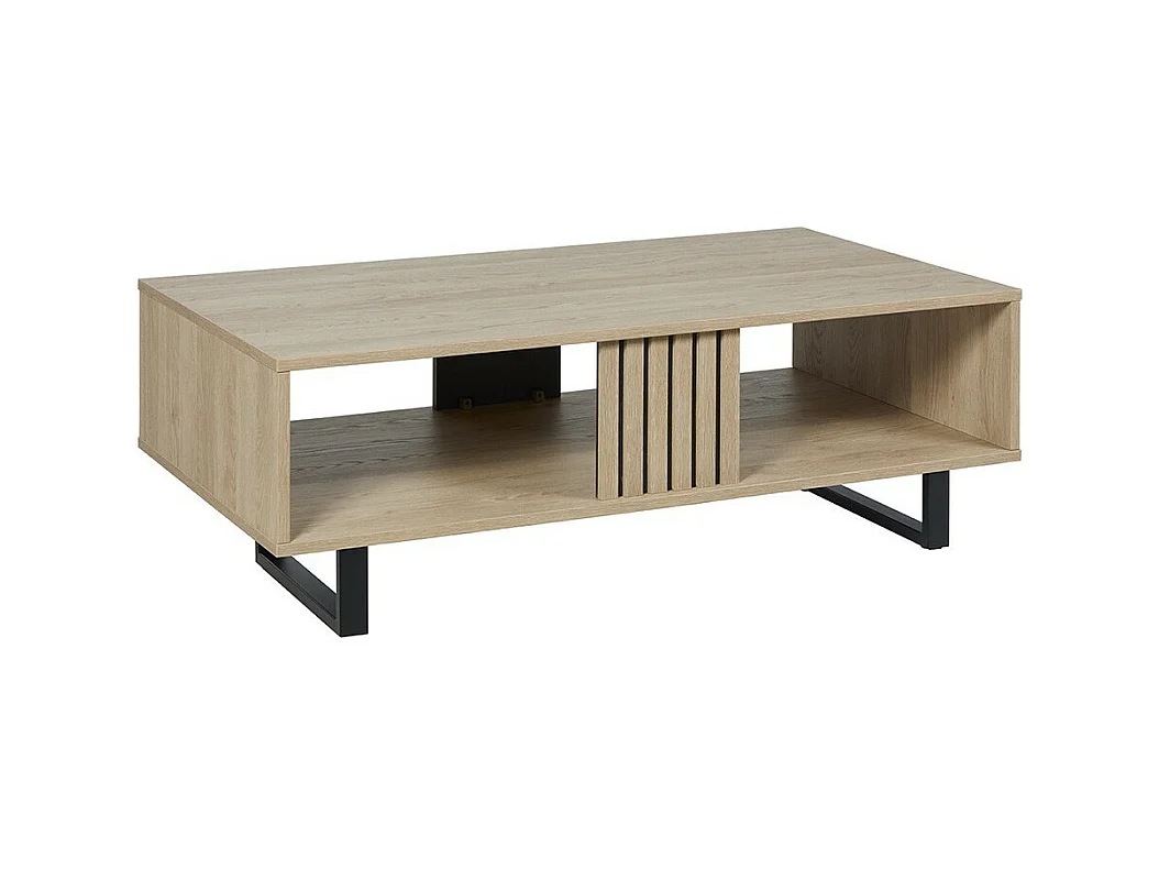 Table basse robuste collection LOFT Coloris chêne clair. Pieds en métal noir