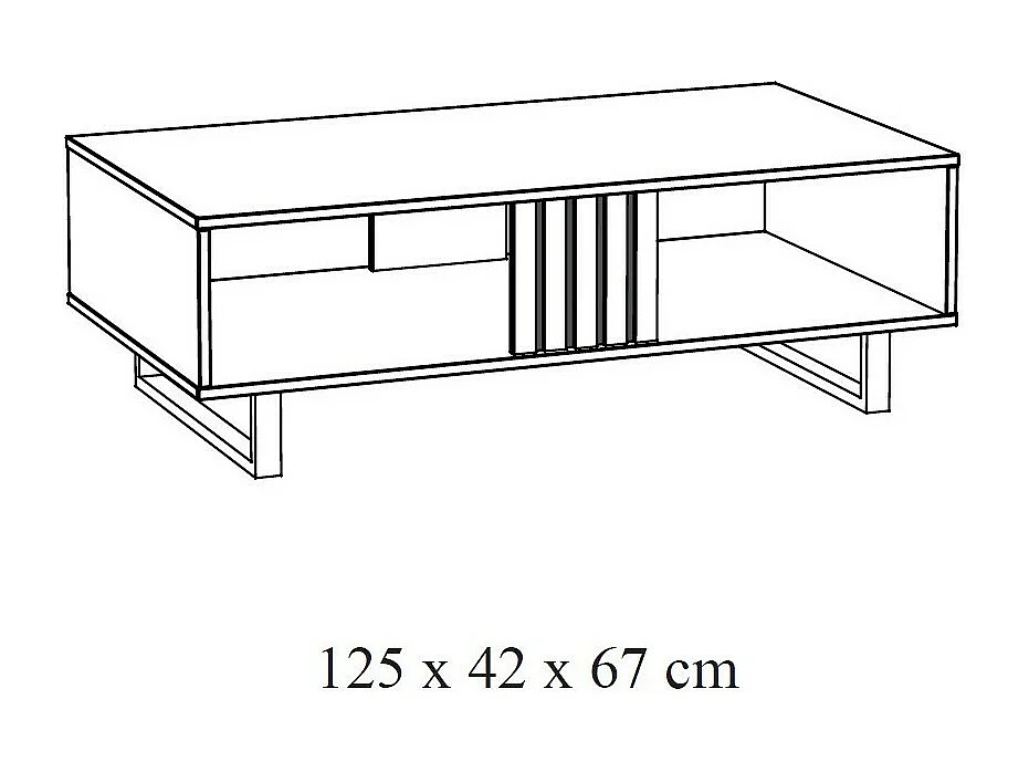 Stevige salontafel uit de LOFT collectie, Licht eiken kleur. Zwarte metalen poten.