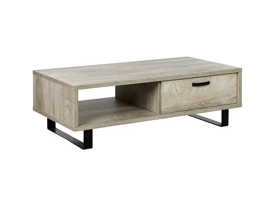 Table basse robuste collection NEWTON Coloris chêne clair. Pieds en métal noir.