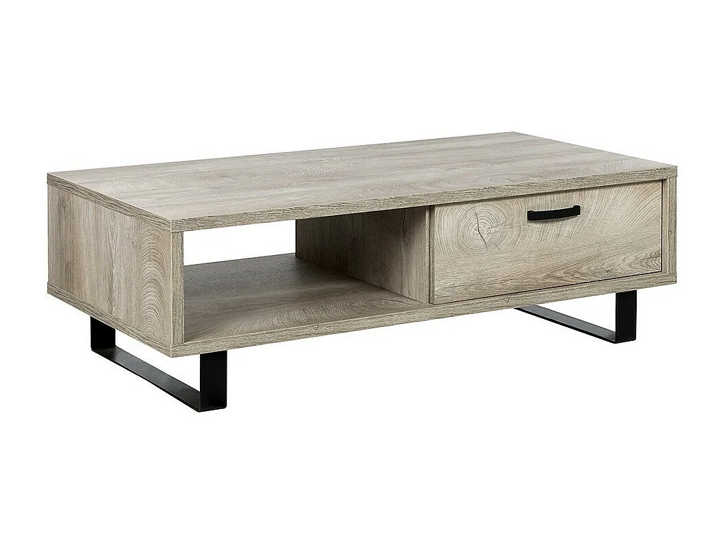 Table basse robuste collection NEWTON Coloris chêne clair. Pieds en métal noir.