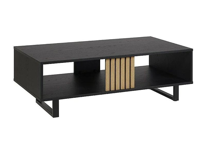 Mesa de centro robusta coleção LOFT Cor preta e carvalho. Pés em metal preto.
