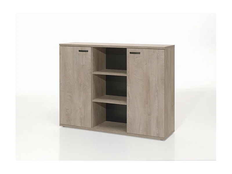 Niedriger Büroschrank mit 2 Türen und Regalen in roher Eichenfarbe, Kollektion YUKON
