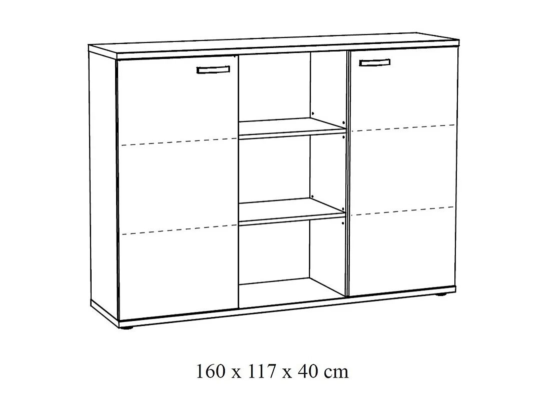 Niedriger Büroschrank mit 2 Türen und Regalen in roher Eichenfarbe, Kollektion YUKON