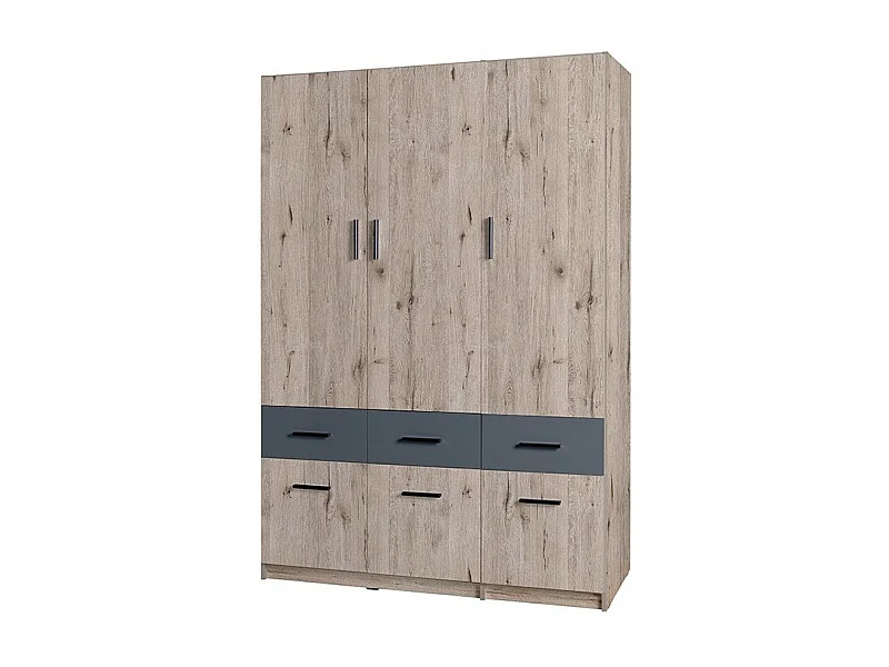 Armoire 3 portes 6 tiroirs FLEX – Chêne wellington et gris graphite – Style contemporain