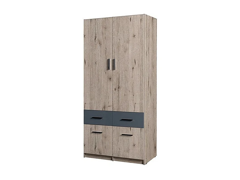 Kledingkast met twee deuren en vier laden uit de FLEX-collectie, in Wellington eiken en grafietgrijs kleur