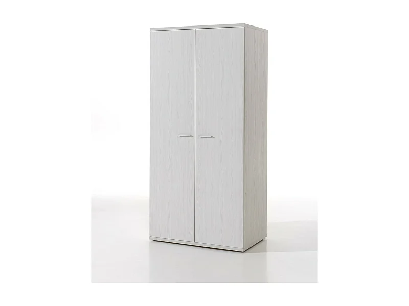 Armoire enfant 2 portes OLVENA – Blanc effet bois – Rangement pratique et robuste