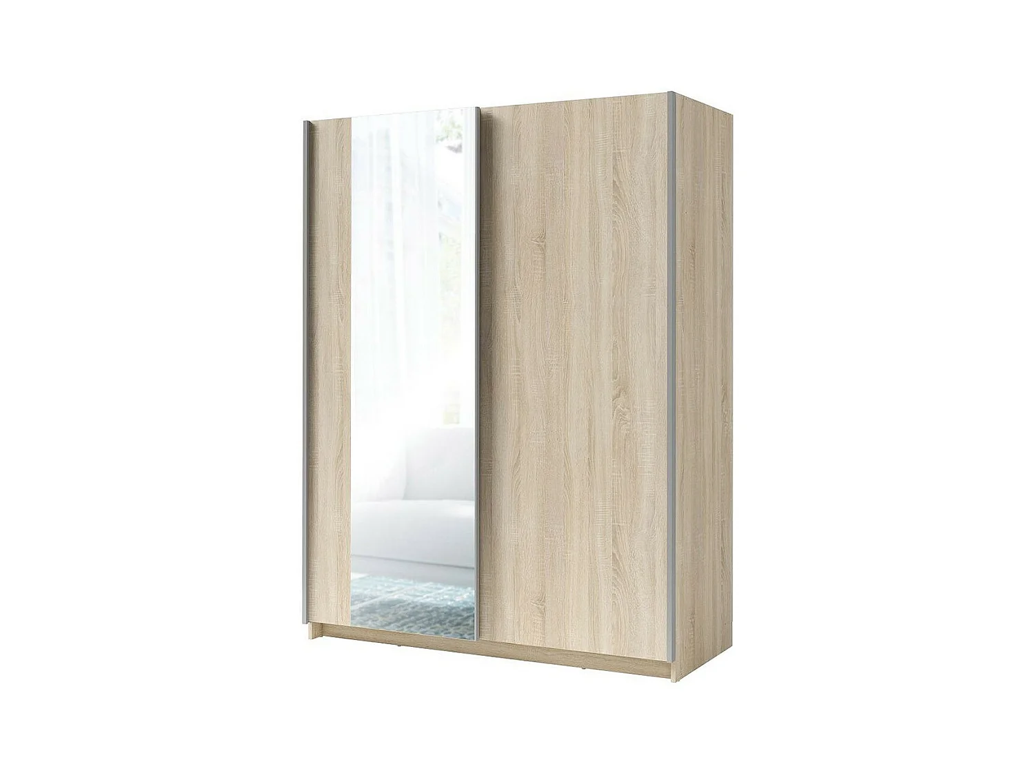 Kledingkast GOZU met 2 schuifdeuren en spiegel - Sonoma Eiken kleur - 180 x 198 x 62 cm
