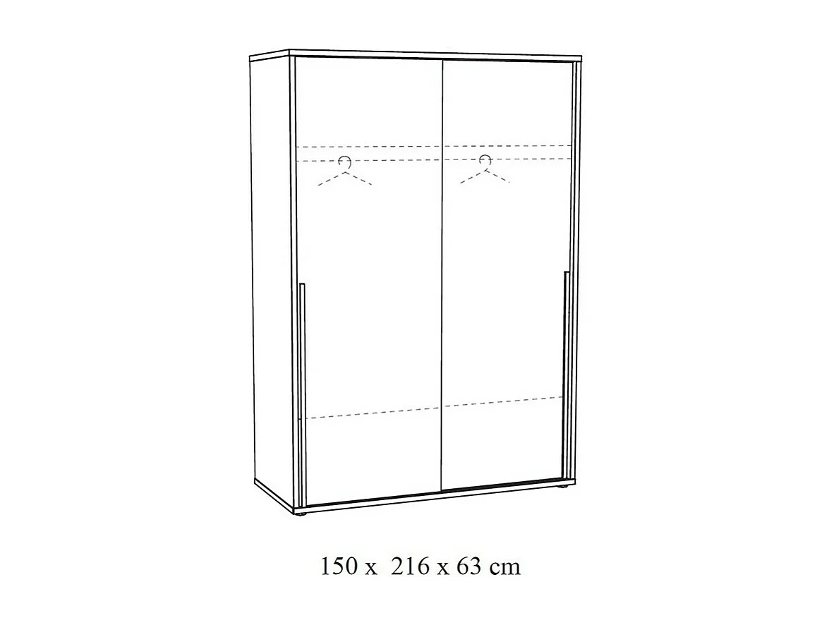 Kleiderschrank 150cm für Schlafzimmer mit 2 Schiebetüren, Kollektion MEGEVE, Farbe Goldene Eiche.