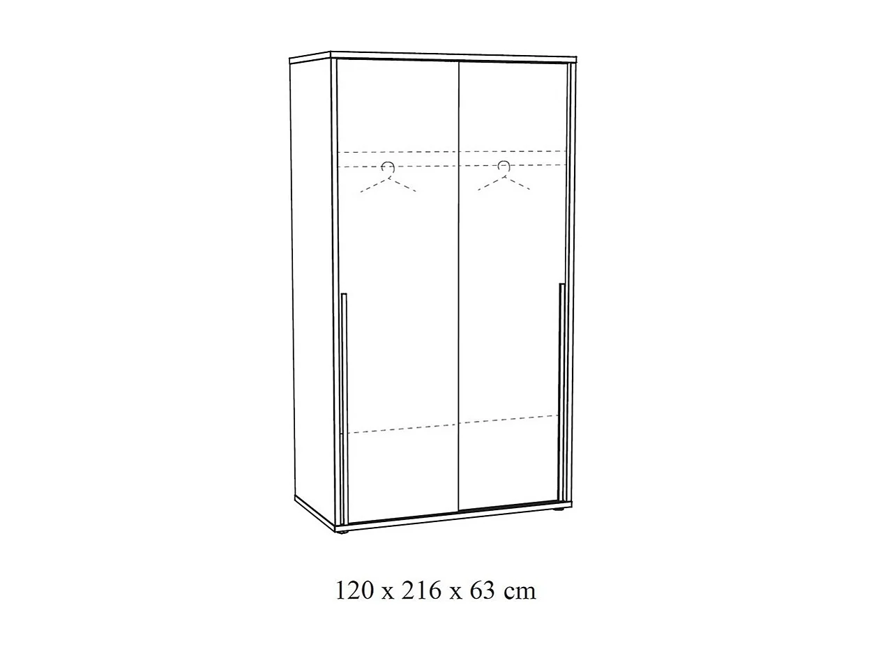 Kleiderschrank 120cm für Schlafzimmer mit 2 Schiebetüren, Kollektion MEGEVE, Farbe goldenes Eichenholz.