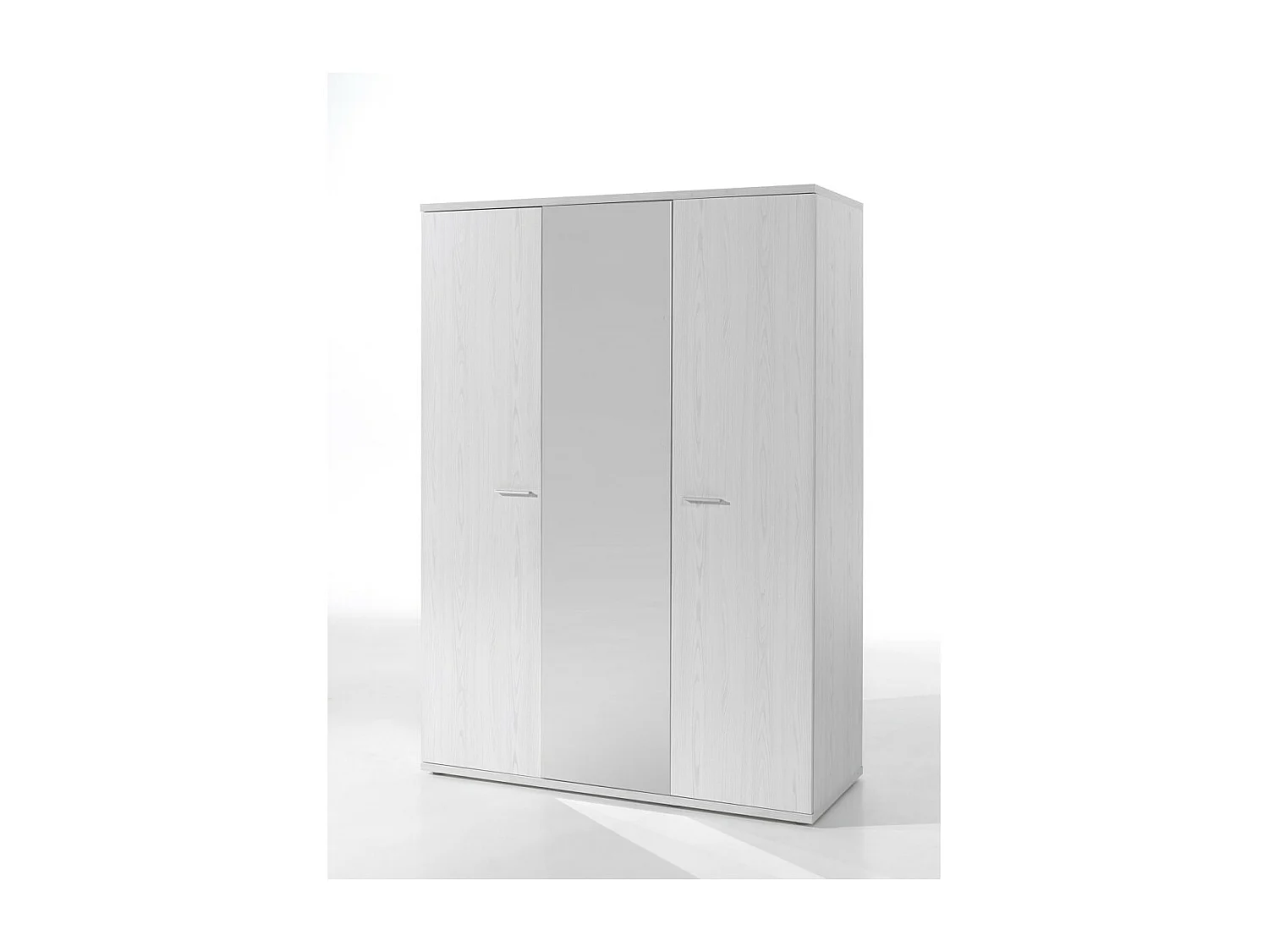 Armadio robusto con specchio. 3 porte a battente 150cm collezione OLVENA colore bianco effetto legno