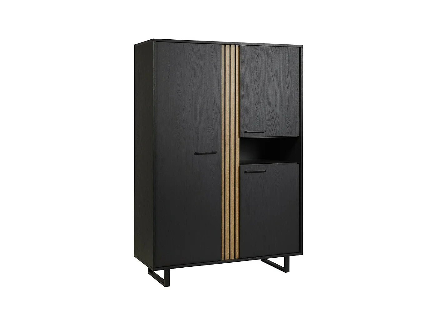 Meuble de rangement XL LOFT – 3 portes et 1 niche – Noir et chêne clair – Pieds en métal – L127 x H180 x P50 cm