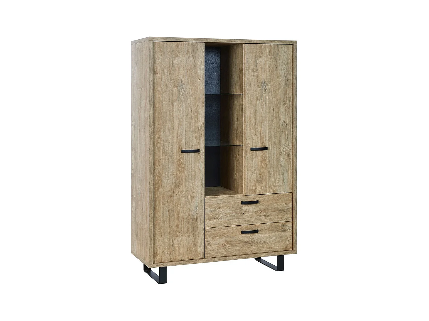 Meuble de rangement XL NEWTON – 2 portes, 2 tiroirs et 3 niches – Chêne doré – L120 x H180 x P50 cm